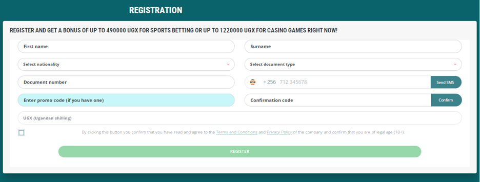 22Bet Uganda registration