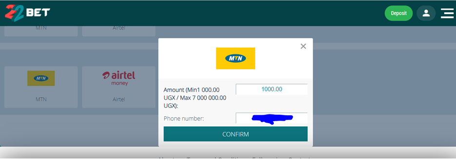 22Bet deposit 
