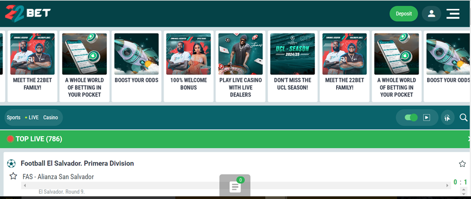 22Bet live betting