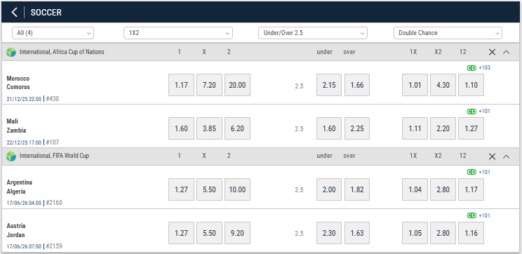 Gals Sports Betting AFCON 2025 betting fixtures.